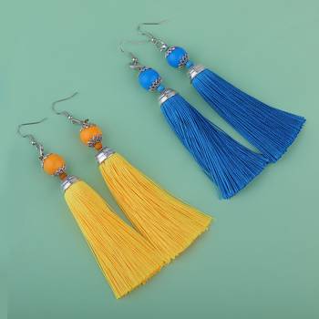 Partywear Skyblue Colour And Yellow Colour Tassel Earrings Combo Set Pair Of 2 For Girls And Women Jewellery 2