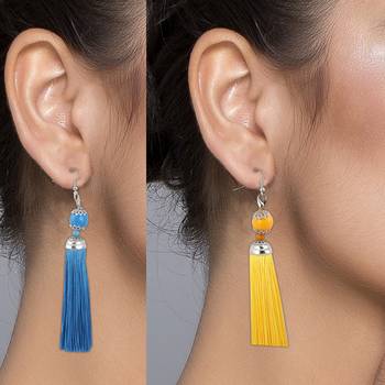 Partywear Skyblue Colour And Yellow Colour Tassel Earrings Combo Set Pair Of 2 For Girls And Women Jewellery 3