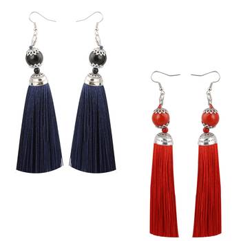 Partywear Nevy Blue Colour And Red Colour Tassel Earrings Combo Set Pair Of 2 For Girls And Women Jewellery 1