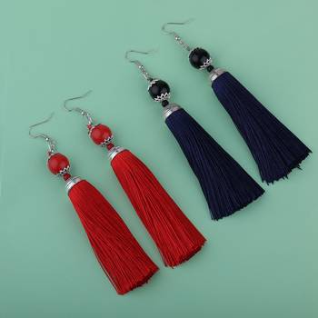 Partywear Nevy Blue Colour And Red Colour Tassel Earrings Combo Set Pair Of 2 For Girls And Women Jewellery 2