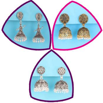 Party Wear Traditional Designer Jumkhi Earrings Combo Set Set Pair Of 3 For Girls And Women Jewellery 2