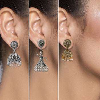 Party Wear Traditional Designer Jumkhi Earrings Combo Set Set Pair Of 3 For Girls And Women Jewellery 3