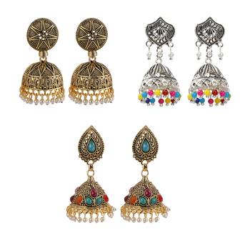 Party Wear Traditional Jumkhi Earrings Combo Set Set Pair Of 3 For Girls And Women Jewellery 1