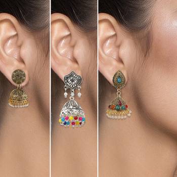 Party Wear Traditional Jumkhi Earrings Combo Set Set Pair Of 3 For Girls And Women Jewellery 3