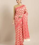 Cream Woven Cotton Poly Saree With Blouse