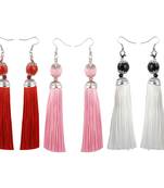 Partywear Red,Pink And White Colour Tassel Earrings For Girls And Women Jewellery