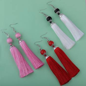 Partywear Red,Pink And White Colour Tassel Earrings For Girls And Women Jewellery 2