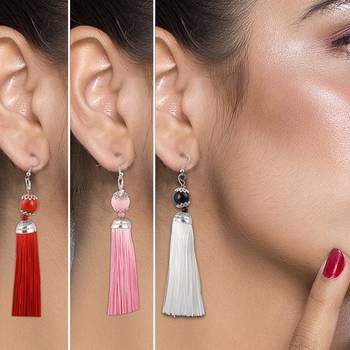 Partywear Red,Pink And White Colour Tassel Earrings For Girls And Women Jewellery 3