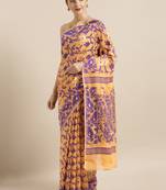 Orange Woven Cotton Poly Saree With Blouse