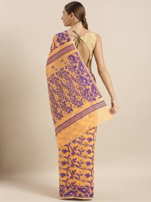 Orange Woven Cotton Poly Saree With Blouse 2