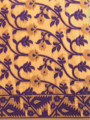 Orange Woven Cotton Poly Saree With Blouse 3