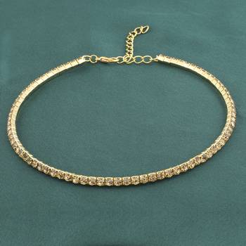 Gold Plated Single Line Golden  Diamond Studded Partywear Necklace For Girls And Women Jewellery 1