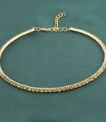 Gold Plated Single Line Golden  Diamond Studded Partywear Necklace For Girls And Women Jewellery