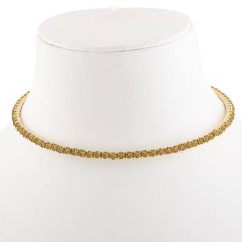 Gold Plated Single Line Golden  Diamond Studded Partywear Necklace For Girls And Women Jewellery 2