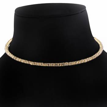 Gold Plated Single Line Golden  Diamond Studded Partywear Necklace For Girls And Women Jewellery 3