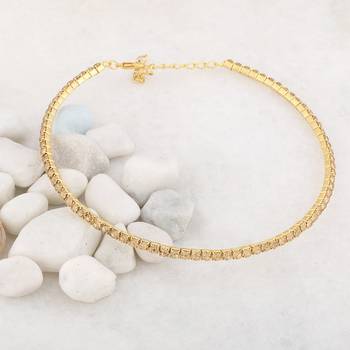 Gold Plated Single Line Golden  Diamond Studded Partywear Necklace For Girls And Women Jewellery 4