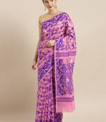 Pink Woven Cotton Poly Saree With Blouse