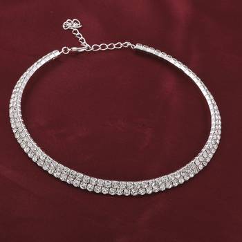 Silver Plated Double Line Diamond Studded Partywear Necklace For Girls And Women Jewellery 1