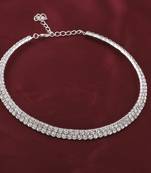Silver Plated Double Line Diamond Studded Partywear Necklace For Girls And Women Jewellery