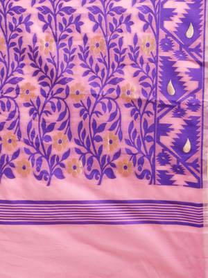 Pink Woven Cotton Poly Saree With Blouse 4