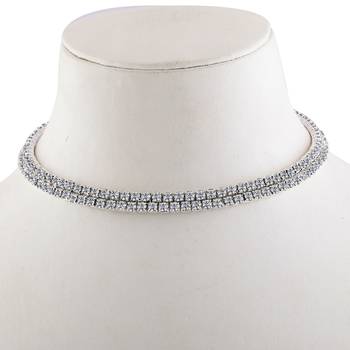 Silver Plated Double Line Diamond Studded Partywear Necklace For Girls And Women Jewellery 2