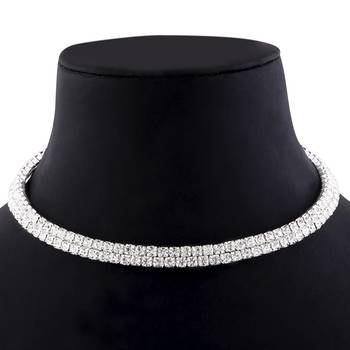 Silver Plated Double Line Diamond Studded Partywear Necklace For Girls And Women Jewellery 3