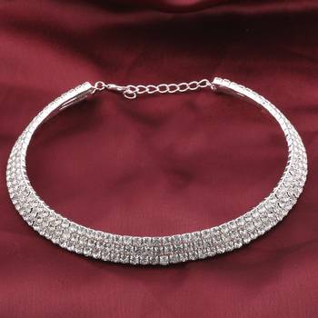 Silver Plated Triple Line Diamond Studded Partywear Necklace For Girls And Women Jewellery 1