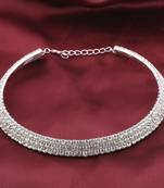 Silver Plated Triple Line Diamond Studded Partywear Necklace For Girls And Women Jewellery