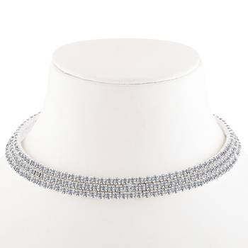 Silver Plated Triple Line Diamond Studded Partywear Necklace For Girls And Women Jewellery 2