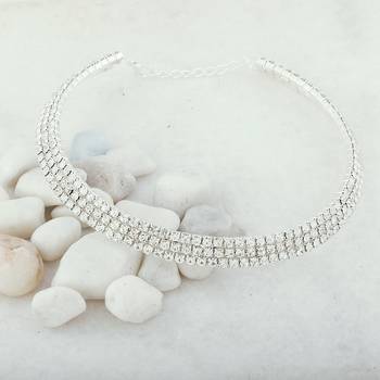 Silver Plated Triple Line Diamond Studded Partywear Necklace For Girls And Women Jewellery 4