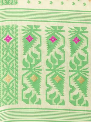 Cream Woven Cotton Poly Saree With Blouse 4