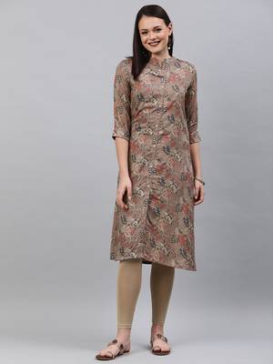 Brown printed rayon ethnic-kurtis 1