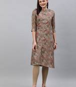 Brown printed rayon ethnic-kurtis