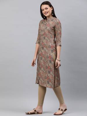 Brown printed rayon ethnic-kurtis 4