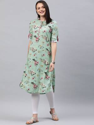 Green printed rayon ethnic-kurtis 1