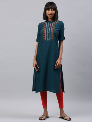 Navy-blue embroidered cotton ethnic-kurtis 1