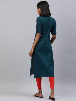 Navy-blue embroidered cotton ethnic-kurtis 3