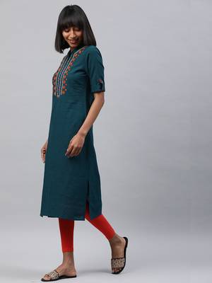 Navy-blue embroidered cotton ethnic-kurtis 4