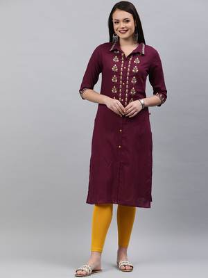 Maroon embroidered cotton ethnic-kurtis 1