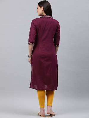 Maroon embroidered cotton ethnic-kurtis 3