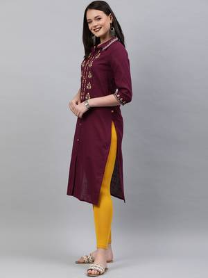 Maroon embroidered cotton ethnic-kurtis 4