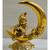 Golden Oxidized Antique Look Metallic Krishna Idol Playing With Flute Sitting On A Moon
