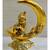 Golden Oxidized Antique Look Metallic Krishna Idol Playing With Flute Sitting On A Moon