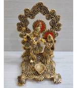 Golden Oxidized Antique Look Metallic Radha Krishna Darbar Idol With Diya In Front