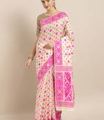 Cream Woven Cotton Poly Saree With Blouse