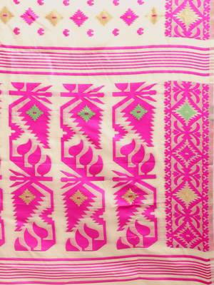 Cream Woven Cotton Poly Saree With Blouse 4