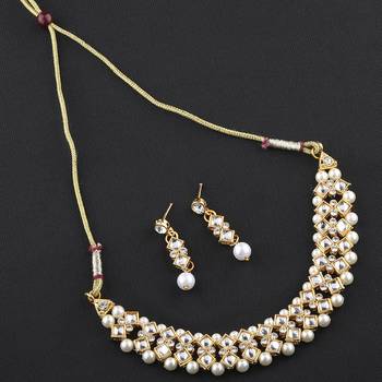 Silvershine Goldplated Elegant White Stone Studded Necklace Set For Women Jewellery 1