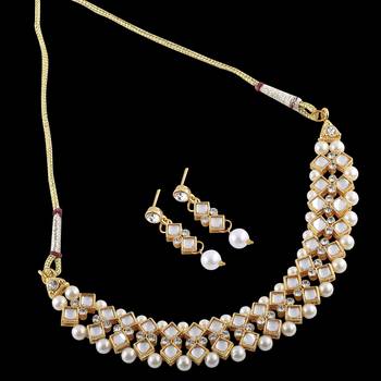 Silvershine Goldplated Elegant White Stone Studded Necklace Set For Women Jewellery 2