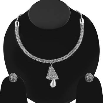 Silvershine Silverplated White Diamond Studded Designer Necklace Set For Women Jewellery 1