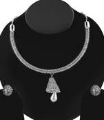 Silvershine Silverplated White Diamond Studded Designer Necklace Set For Women Jewellery